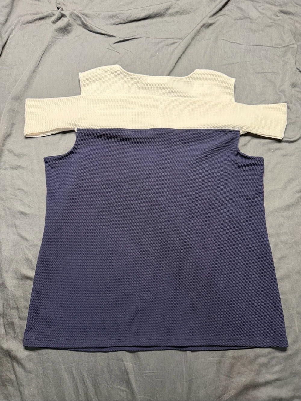 Calvin Klein Navy and White Off-Shoulder Knit Top - Picture 5 of 6